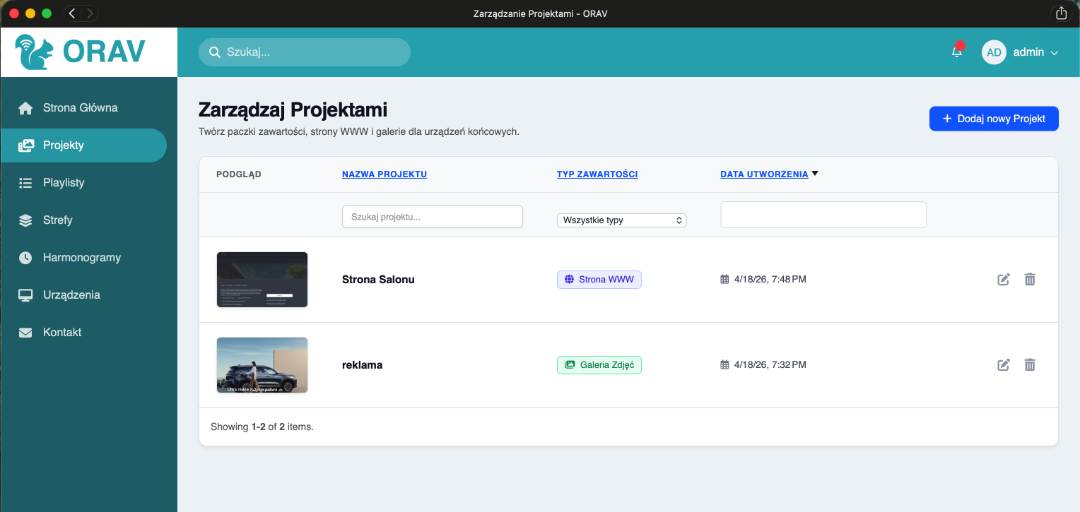 Projekty medialne